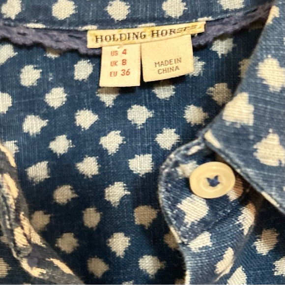 Anthropologist Holding Horses Dotted Blue/Cream Shirtdress Size 4 - Picture 3 of 11